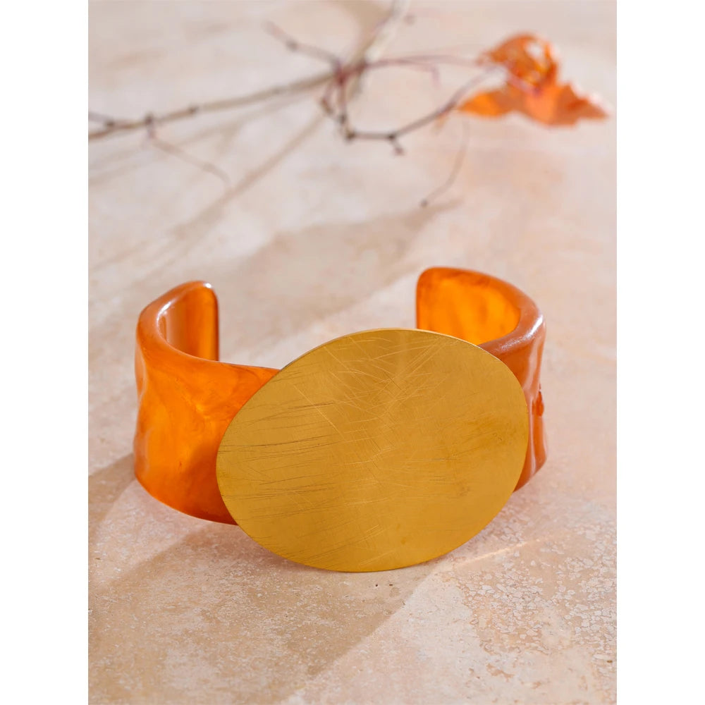 Isalene  Bracelets Amber & Gold Soleil Amber Cuff Bracelet