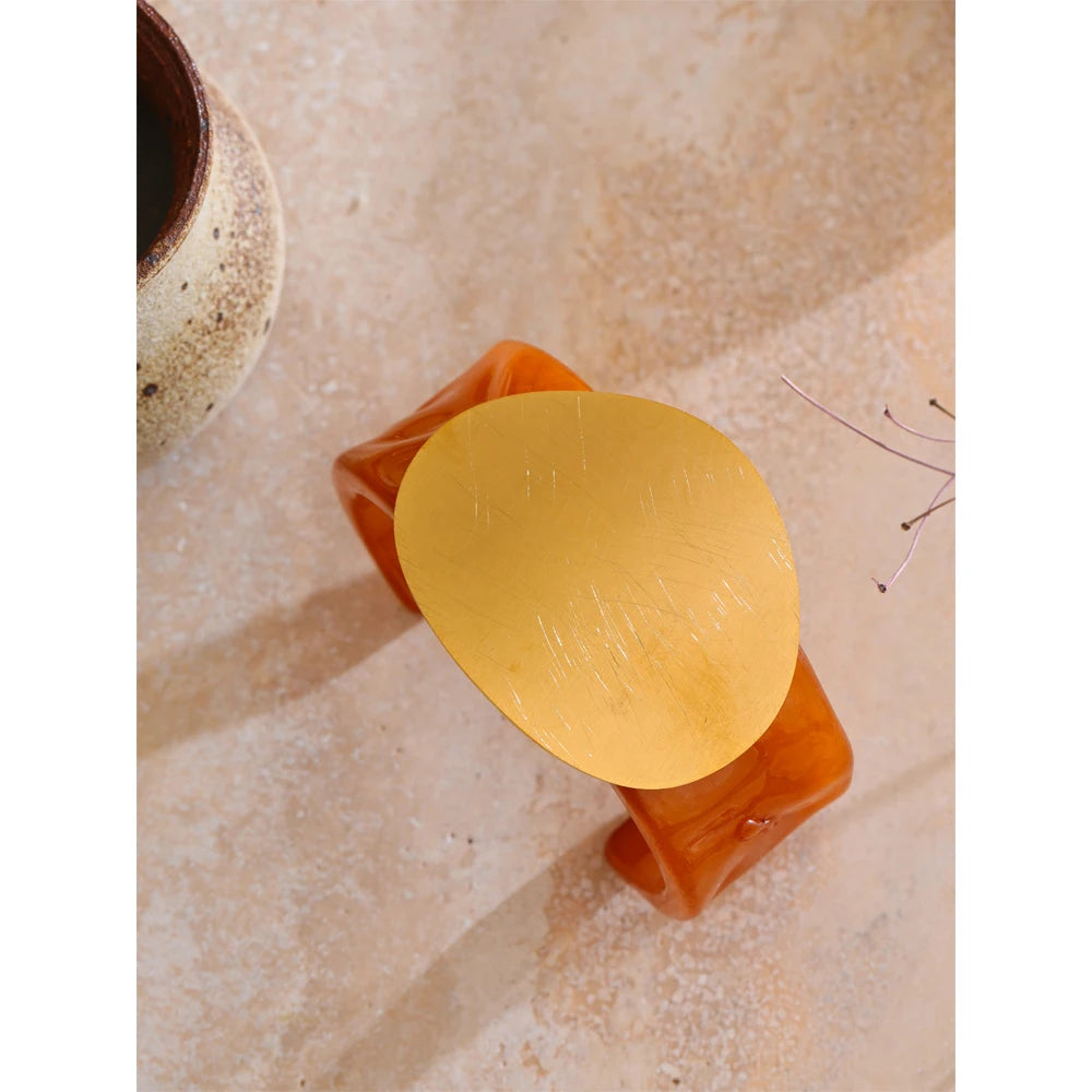 Isalene  Bracelets Amber & Gold Soleil Amber Cuff Bracelet