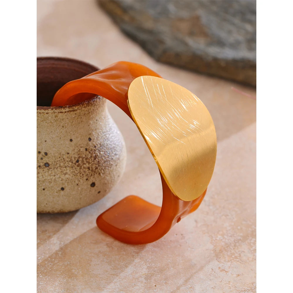 Isalene  Bracelets Amber & Gold Soleil Amber Cuff Bracelet