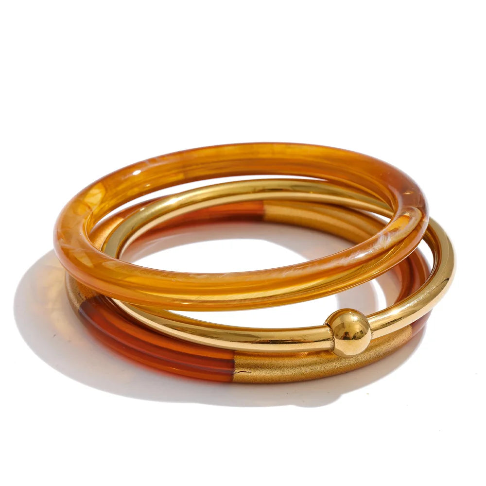 Isalene  Bracelets Amber Sienna Resin Stack Bracelet