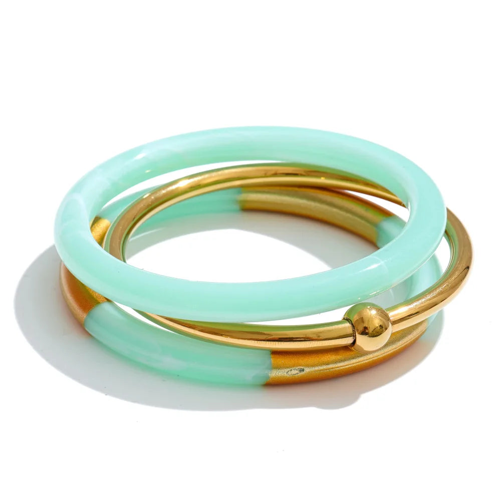 Isalene  Bracelets Aqua Sienna Resin Stack Bracelet