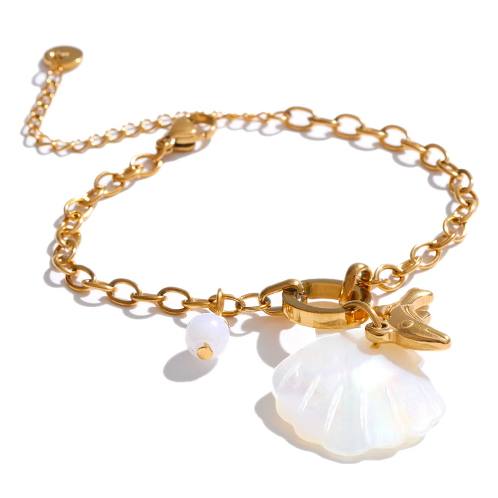 Isalene  Bracelets Dolphin Shell Charm Coastal Charm Bracelet Collection