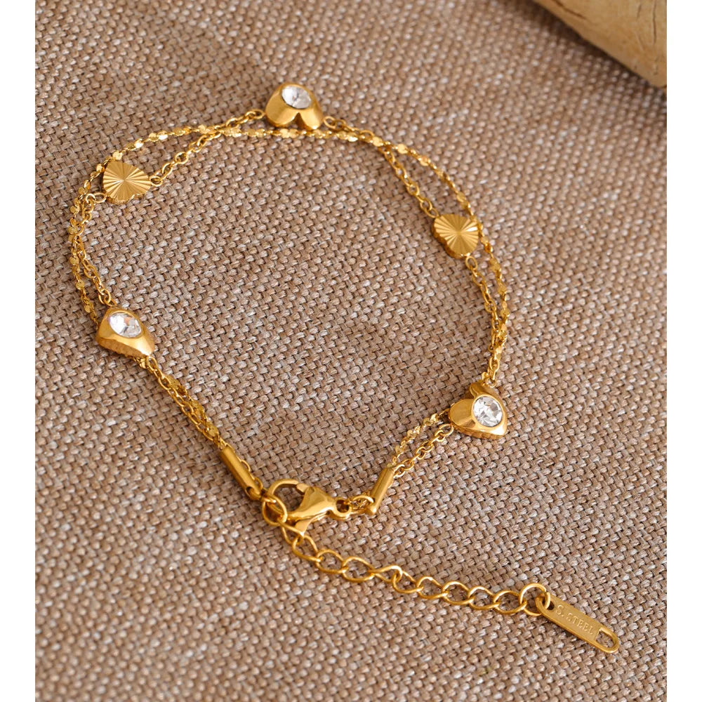 Isalene  Bracelets Double Heart Chain Bracelet