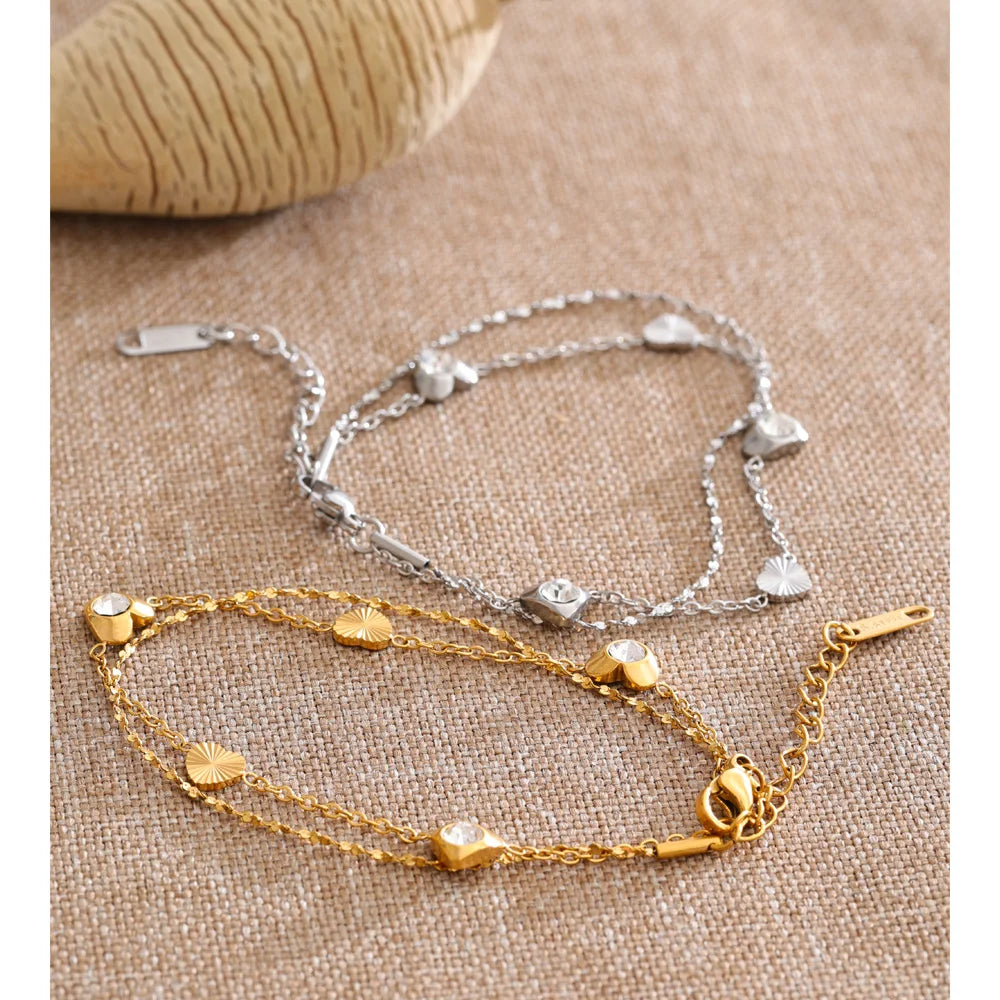 Isalene  Bracelets Double Heart Chain Bracelet