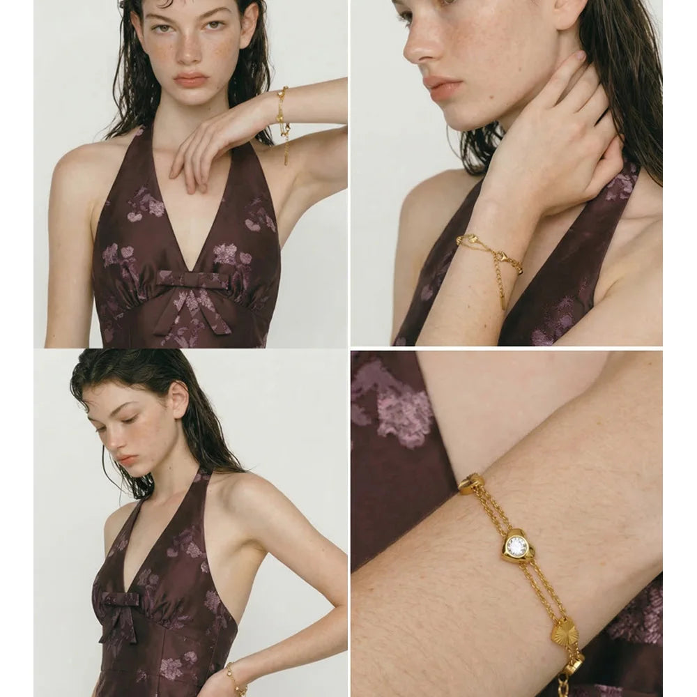 Isalene  Bracelets Double Heart Chain Bracelet