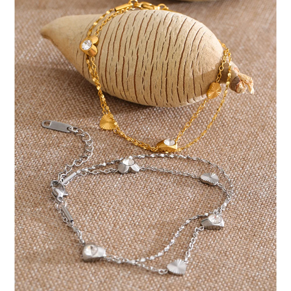 Isalene  Bracelets Double Heart Chain Bracelet