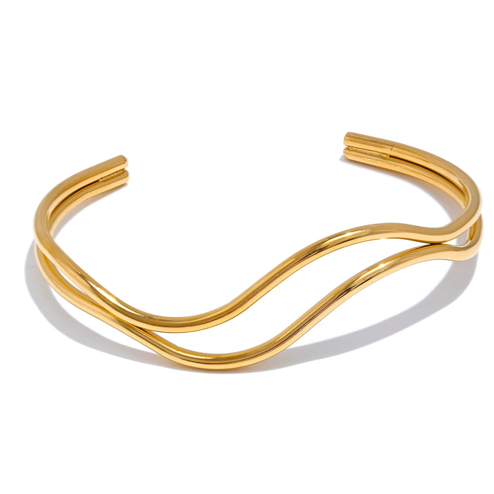 Isalene  Bracelets Gold Aurora Wave Cuff Bracelet
