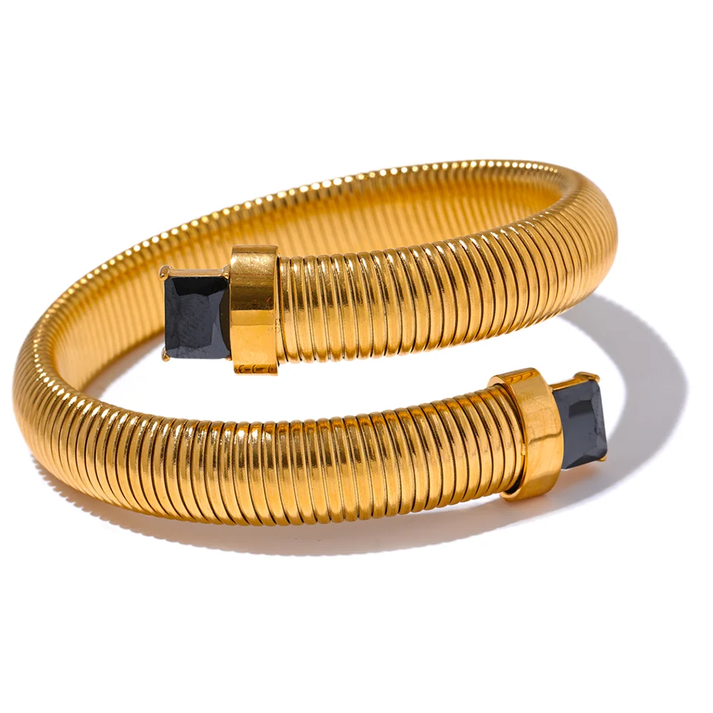 Isalene  Bracelets Gold / Black Serpent Glow Cuff