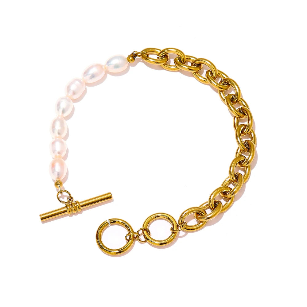 Isalene  Bracelets Gold Celene Pearl Link Bracelet