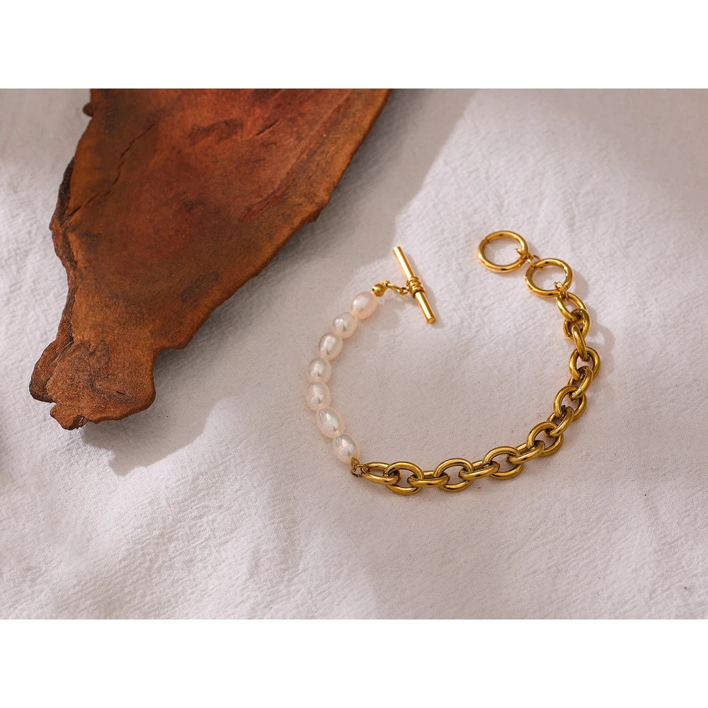 Isalene  Bracelets Gold Celene Pearl Link Bracelet
