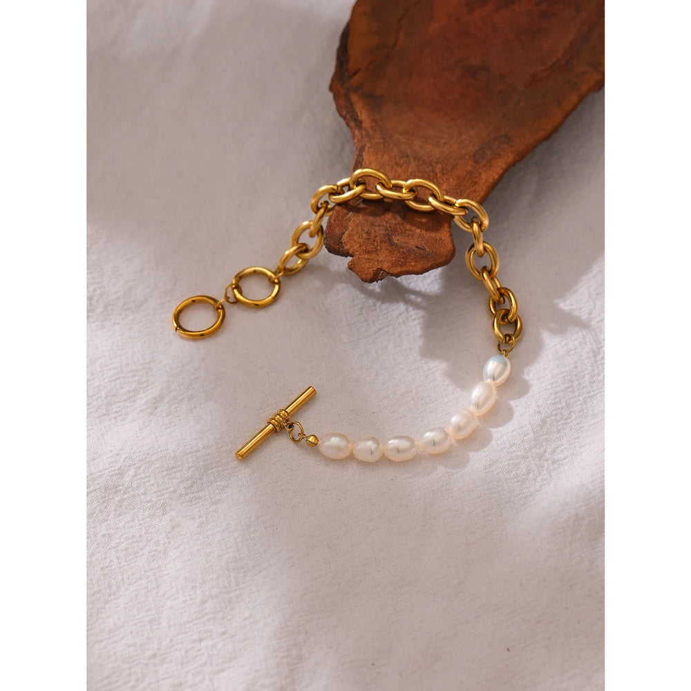 Isalene  Bracelets Gold Celene Pearl Link Bracelet