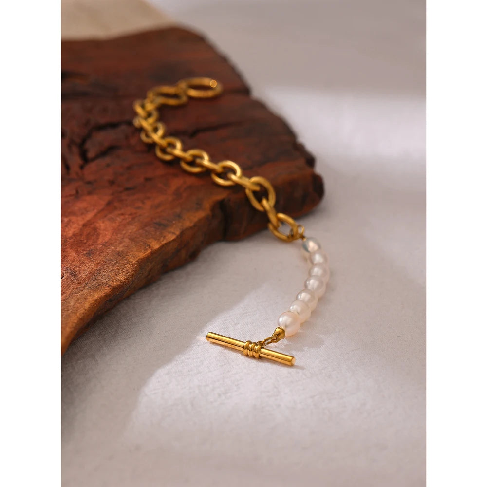 Isalene  Bracelets Gold Celene Pearl Link Bracelet