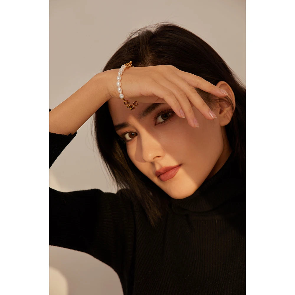 Isalene  Bracelets Gold Celene Pearl Link Bracelet