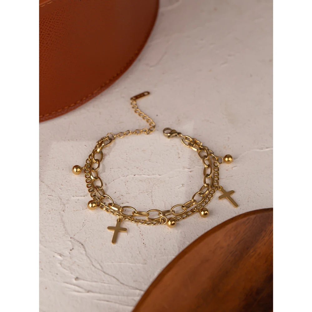 Isalene  Bracelets Gold Celeste Cross Charm Bracelet