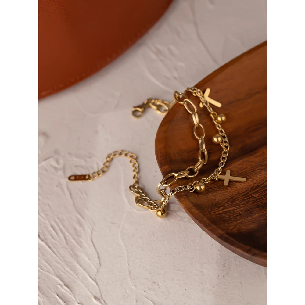Isalene  Bracelets Gold Celeste Cross Charm Bracelet