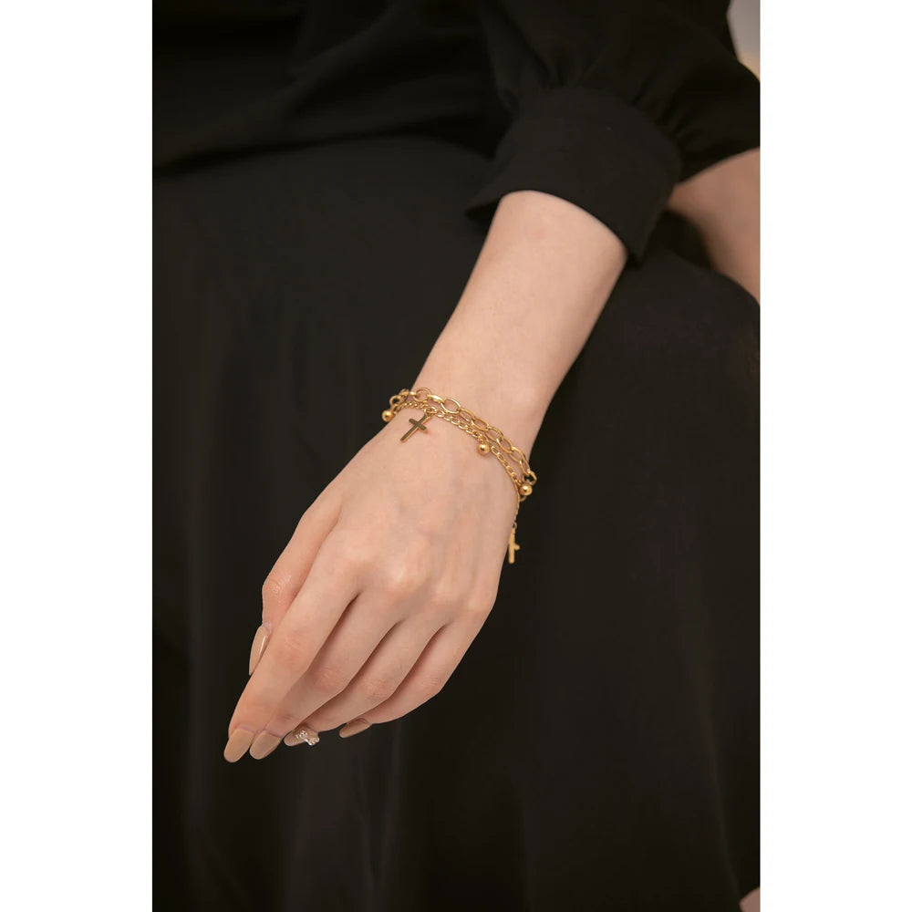 Isalene  Bracelets Gold Celeste Cross Charm Bracelet