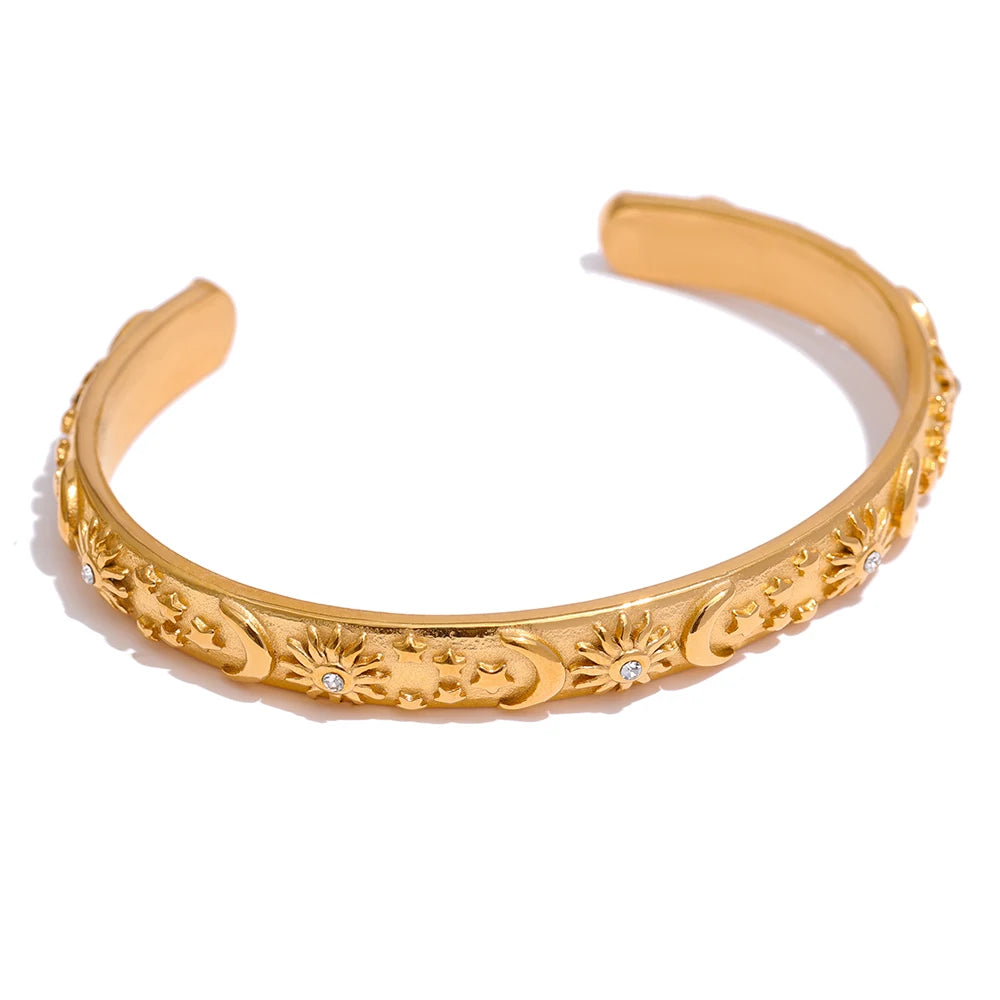 Isalene  Bracelets Gold Celestial Sun & Moon Cuff Bracelet