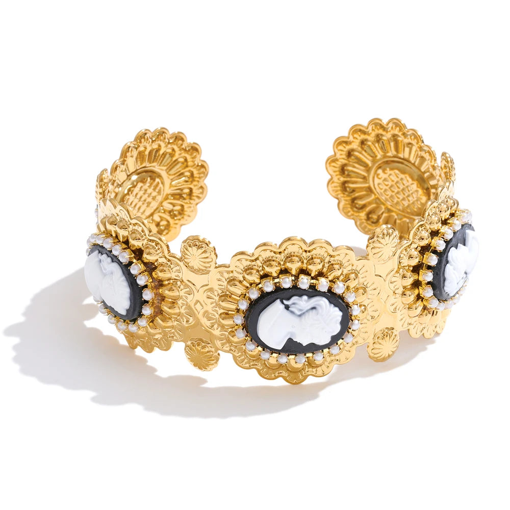 Isalene  Bracelets Gold Celestine Cameo Cuff Bracelet