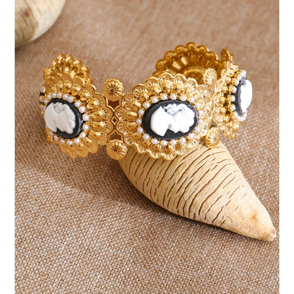 Isalene  Bracelets Gold Celestine Cameo Cuff Bracelet