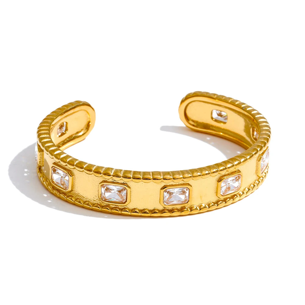 Isalene  Bracelets Gold / Clear Faceted Frame Cuff