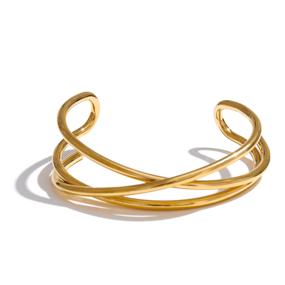 Isalene  Bracelets Gold Crossover Curve Cuff
