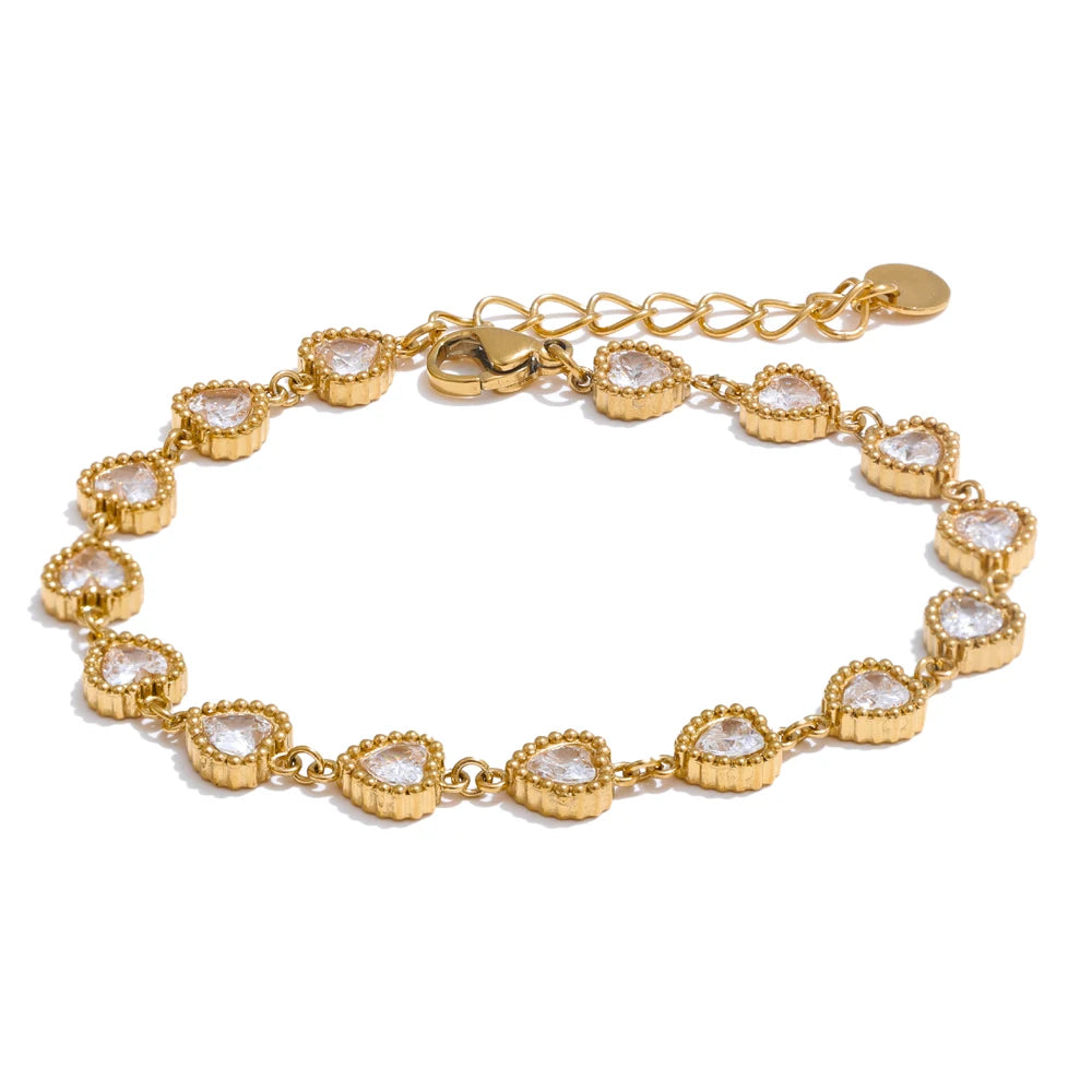 Isalene  Bracelets Gold Crystal Heart Chain Bracelet