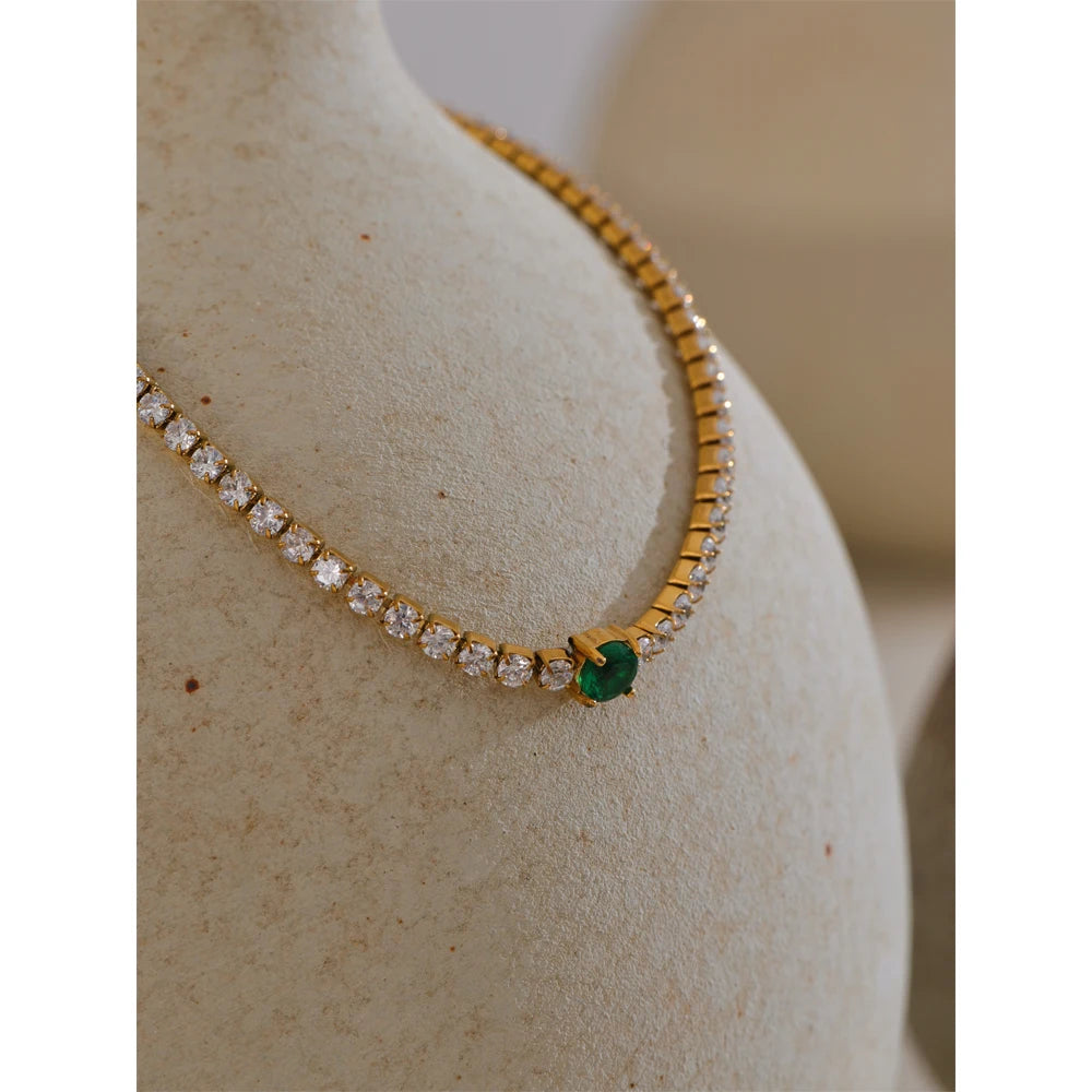 Isalene  Bracelets Gold Emerald Glow Tennis Bracelet