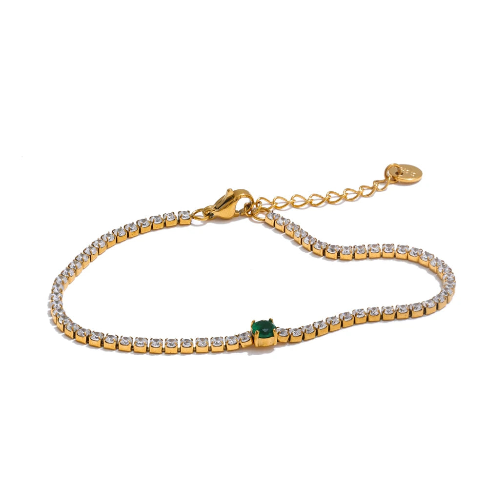 Isalene  Bracelets Gold Emerald Glow Tennis Bracelet