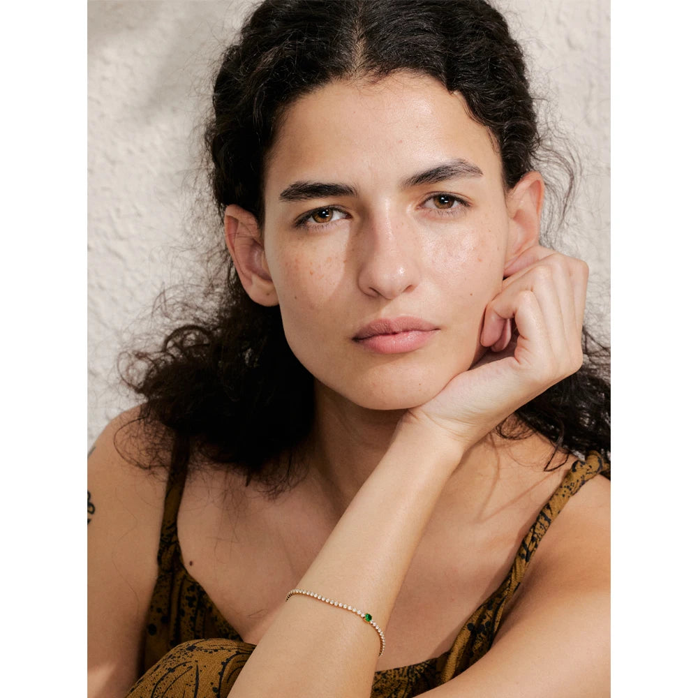 Isalene  Bracelets Gold Emerald Glow Tennis Bracelet