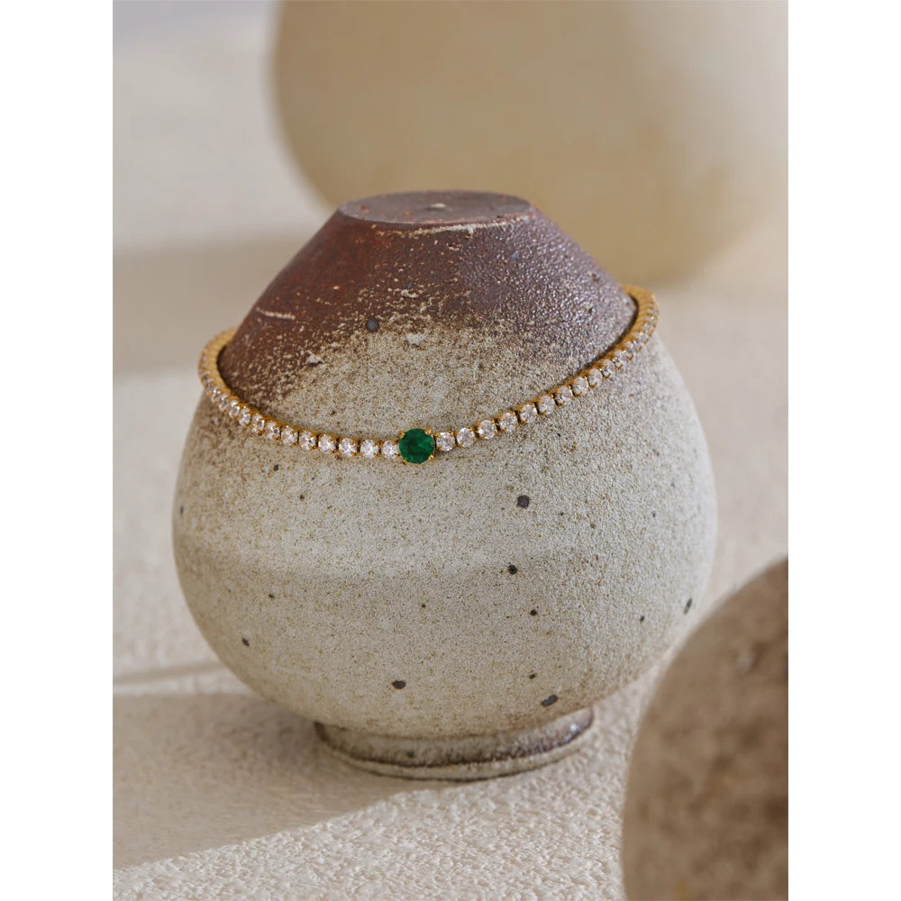 Isalene  Bracelets Gold Emerald Glow Tennis Bracelet