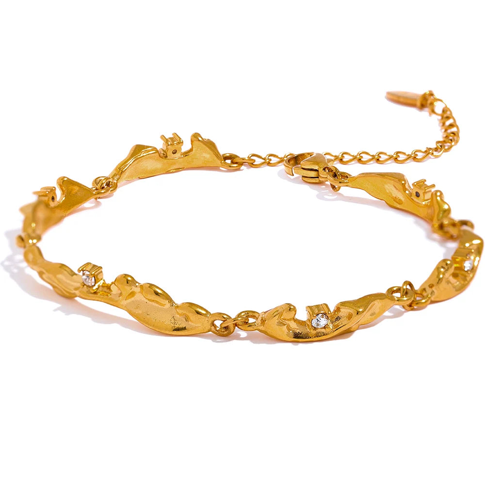 Isalene  Bracelets Gold Golden Wave Link Bracelet