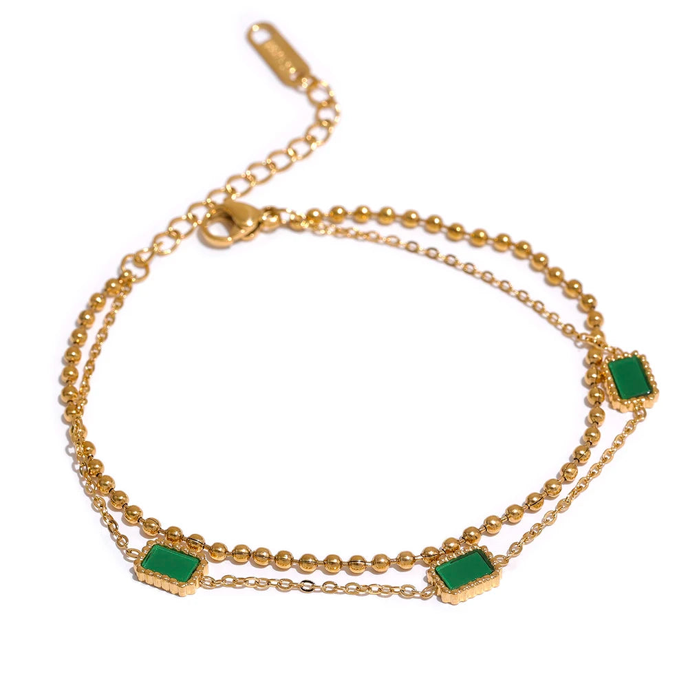 Isalene  Bracelets Gold / Green Duo Bead Accent Bracelet