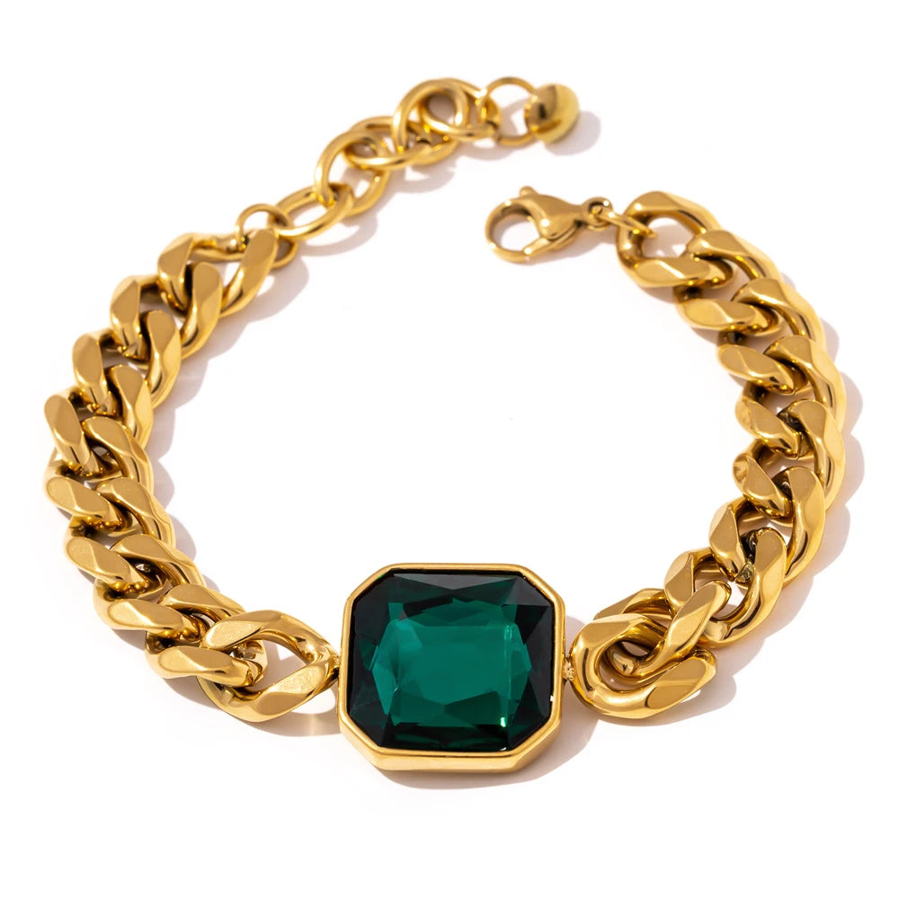 Isalene  Bracelets Gold / Green Vera Gem Chain Bracelet