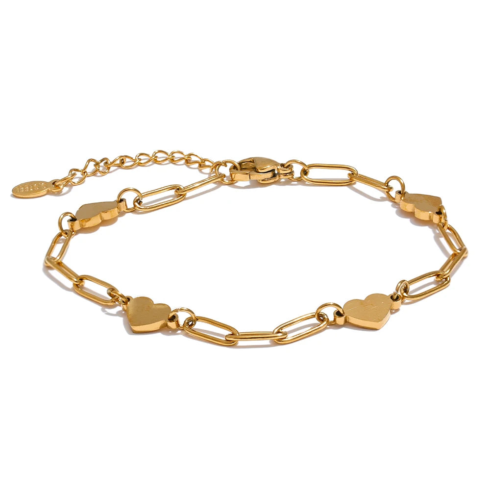 Isalene  Bracelets Gold Linked Hearts Chain Bracelet