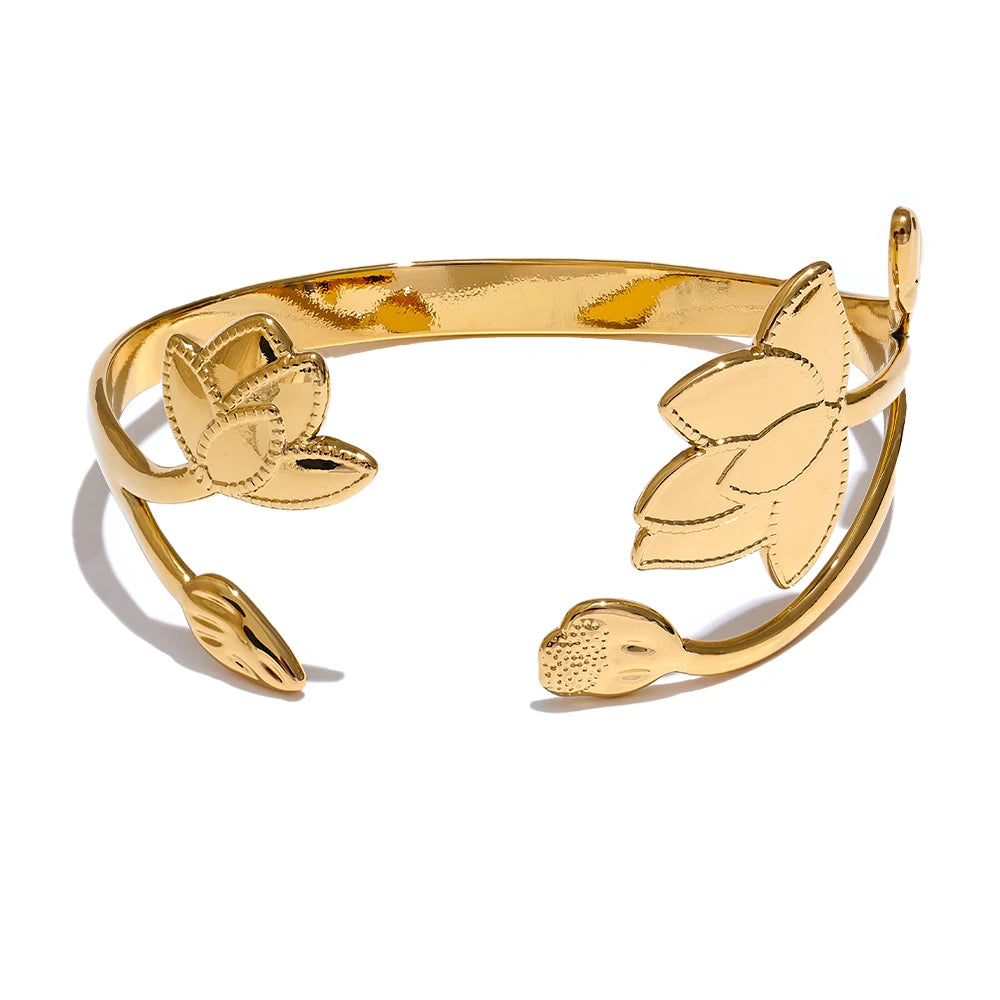 Isalene  Bracelets Gold Liora Lotus Cuff Bracelet