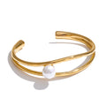 Isalene  Bracelets Gold Lustrous Pearl Orbit Cuff