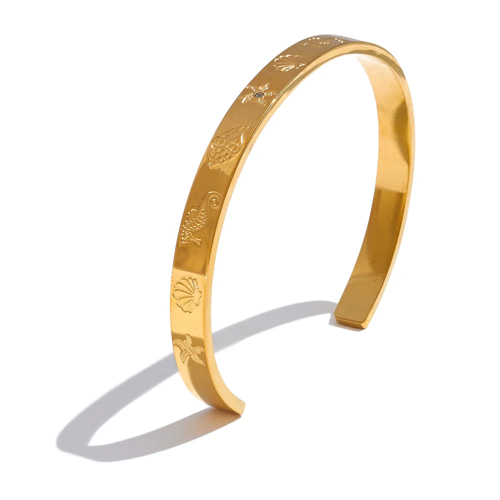 Isalene  Bracelets Gold Marina Etched Cuff Bracelet