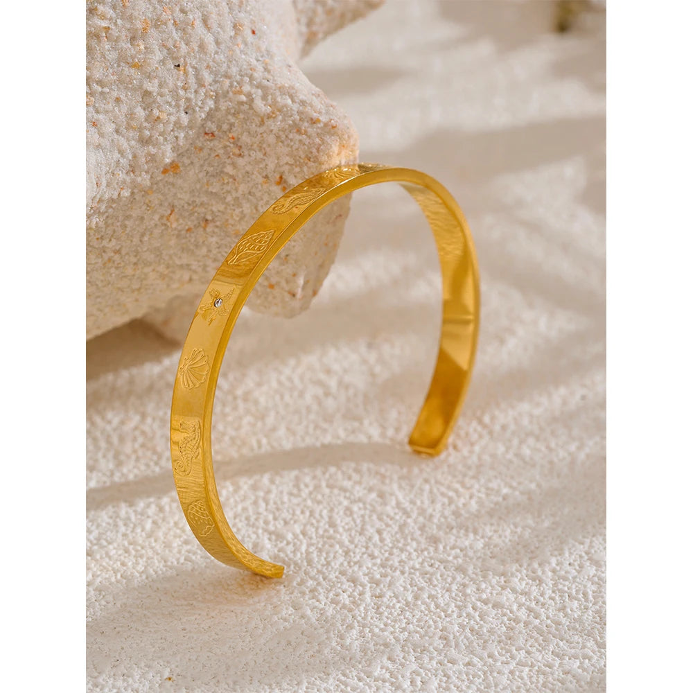 Isalene  Bracelets Gold Marina Etched Cuff Bracelet