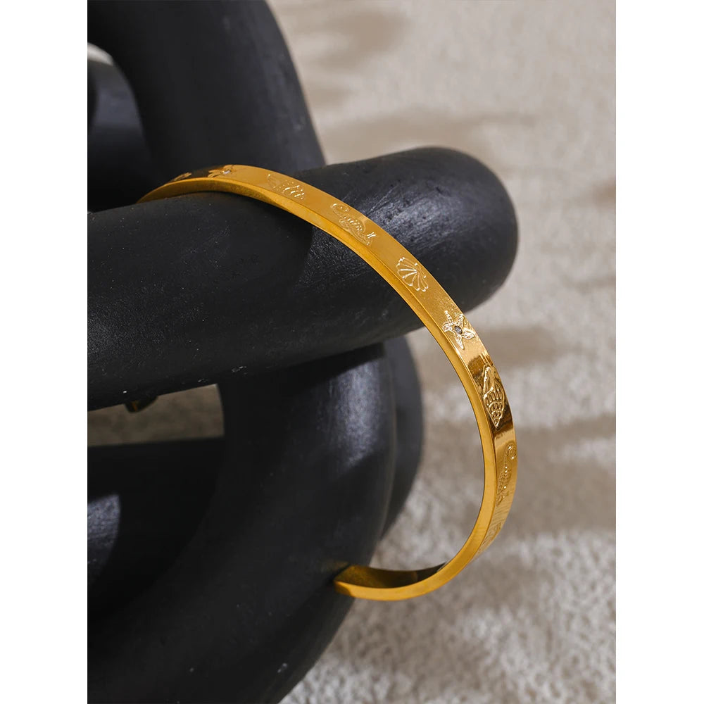 Isalene  Bracelets Gold Marina Etched Cuff Bracelet