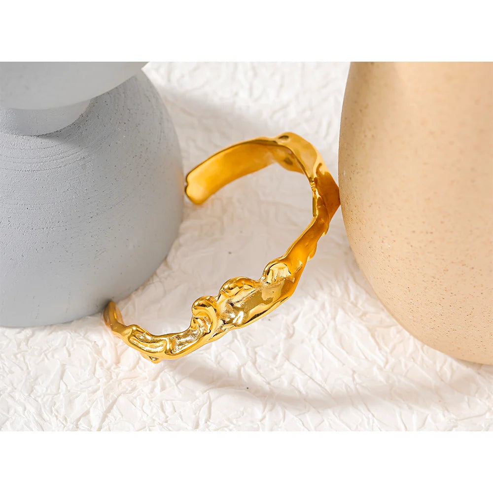 Isalene  Bracelets Gold Molten Crest Cuff