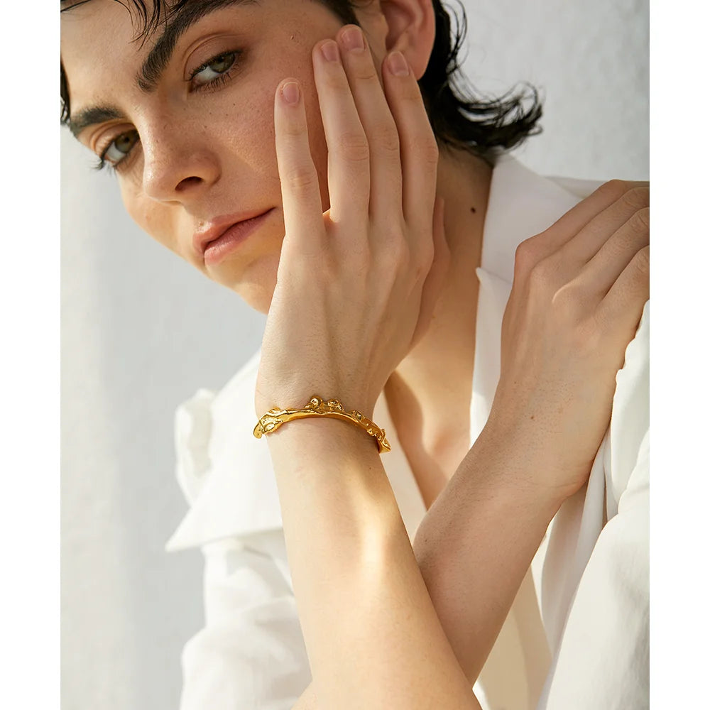 Isalene  Bracelets Gold Molten Crest Cuff