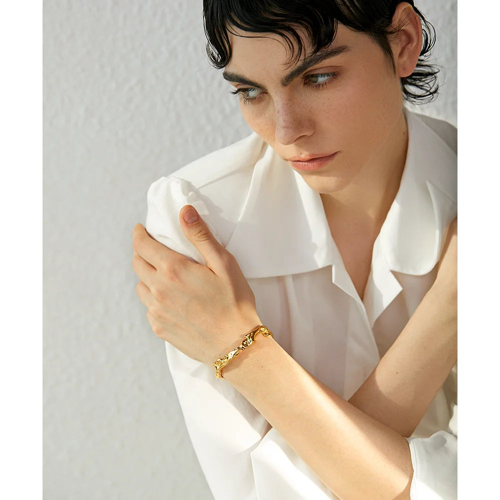 Isalene  Bracelets Gold Molten Crest Cuff