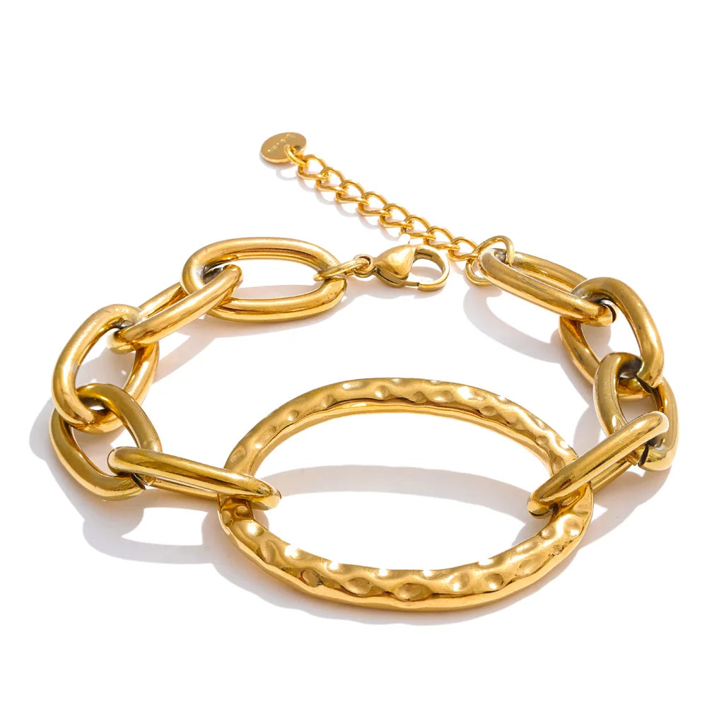 Isalene  Bracelets Gold Oria Hammered Link Bracelet
