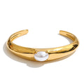 Isalene  Bracelets Gold Pearl Detail Cuff Bracelet