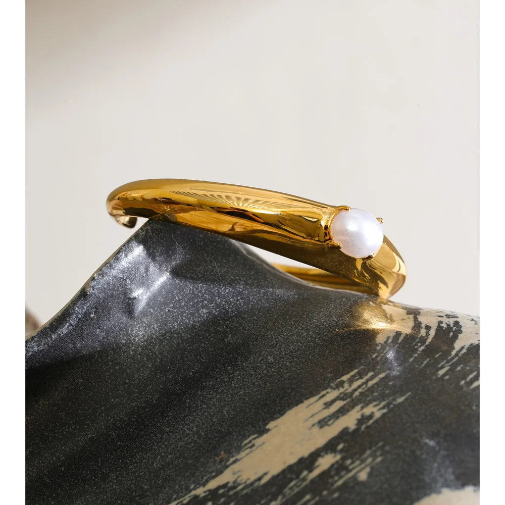 Isalene  Bracelets Gold Pearl Detail Cuff Bracelet