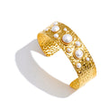 Isalene  Bracelets Gold / Pearl Pearl Halo Hammered Cuff