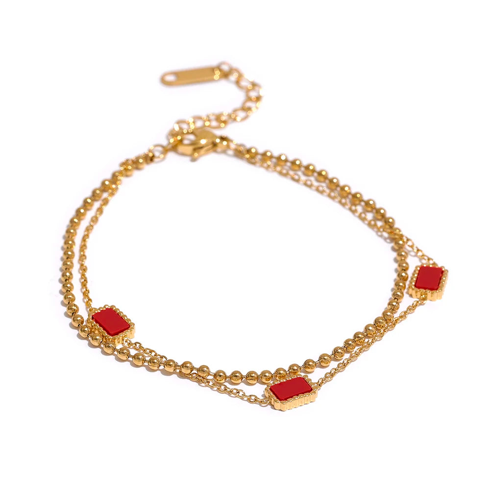 Isalene  Bracelets Gold / Red Duo Bead Accent Bracelet