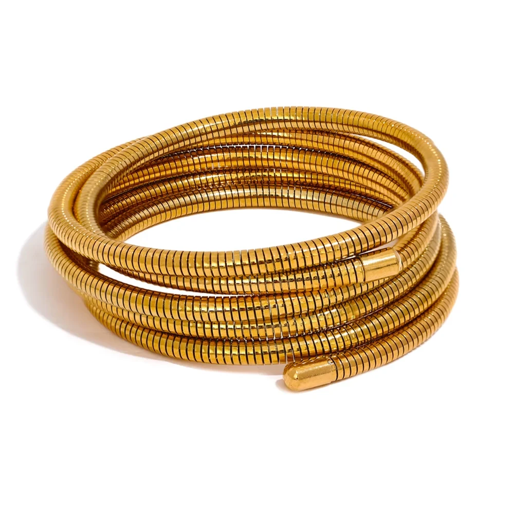 Isalene  Bracelets Gold Sculpted Coil Wrap Bangle