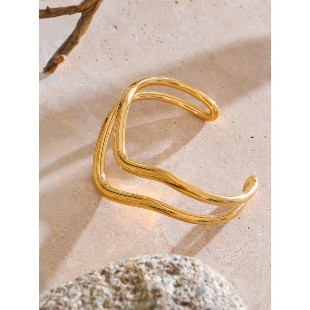 Isalene  Bracelets Gold Sculpted Wave Cuff Bracelet