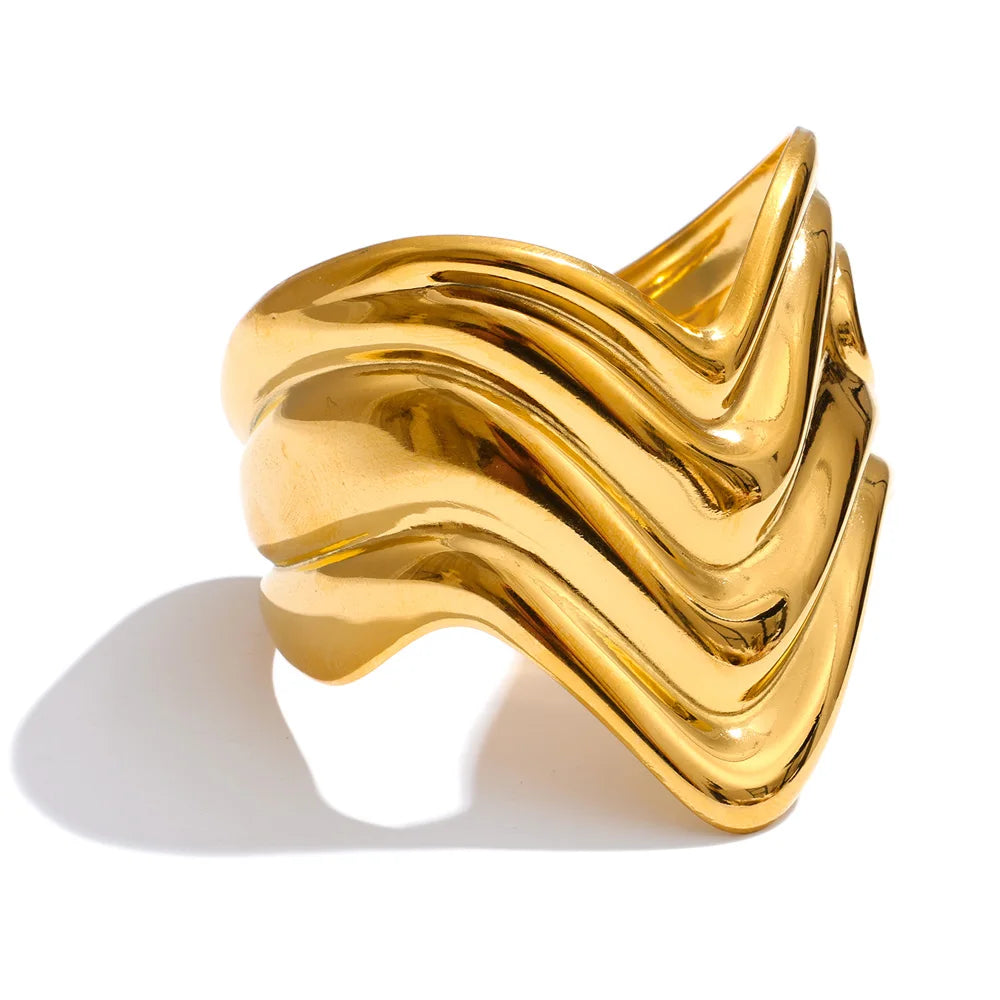 Isalene  Bracelets Gold Sculptural Open Cuff Bracelet